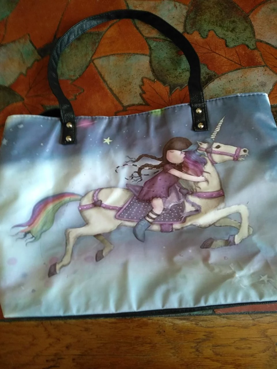 Joli sac avec fillette chevauchant licorne